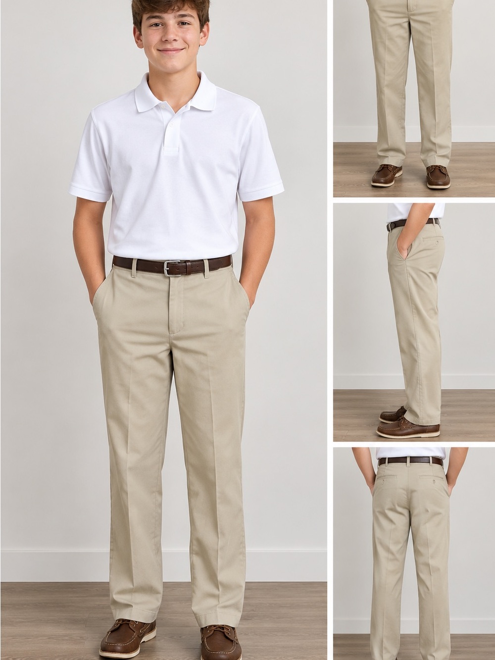 Izod Boys Husky Khaki Flat Front Stretch Dress Pants